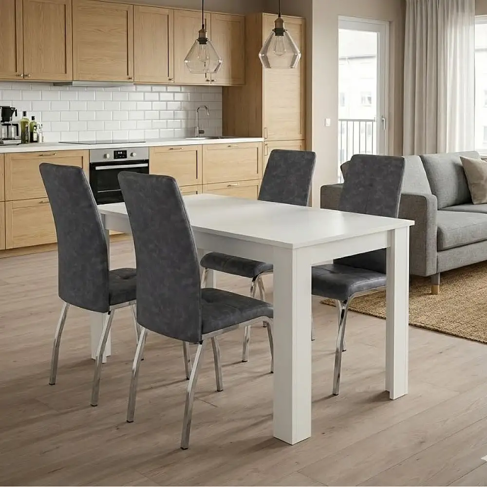 Σετ τραπεζαρία 5τμχ Darlen - Alma Megapap χρώμα λευκό - γκρι 125x72x74εκ. | GP100-0226,2