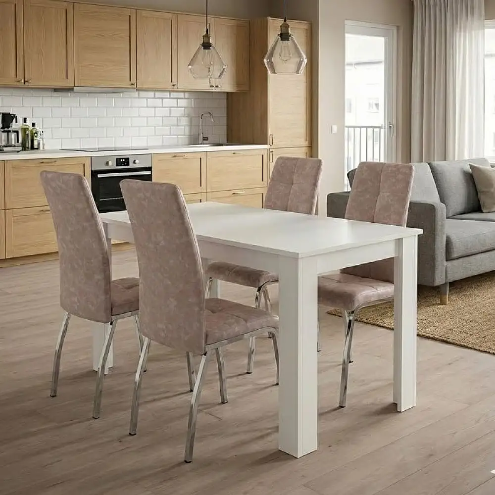 Σετ τραπεζαρία 5τμχ Darlen - Alma Megapap χρώμα λευκό - μπεζ 125x72x74εκ. | GP100-0226,3