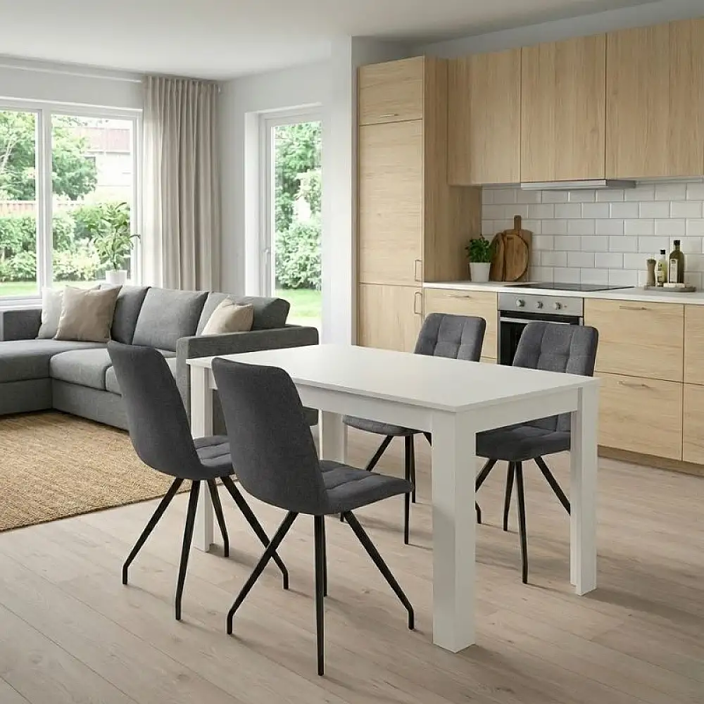 Σετ τραπεζαρία 5τμχ Darlen - Bianca Megapap χρώμα λευκό - γκρι 125x72x74εκ. | GP100-0229,1