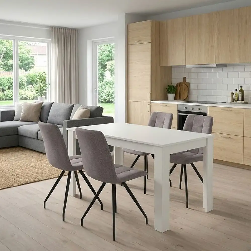 Σετ τραπεζαρία 5τμχ Darlen - Bianca Megapap χρώμα λευκό - ανοιχτό μπεζ 125x72x74εκ. | GP100-0229,2