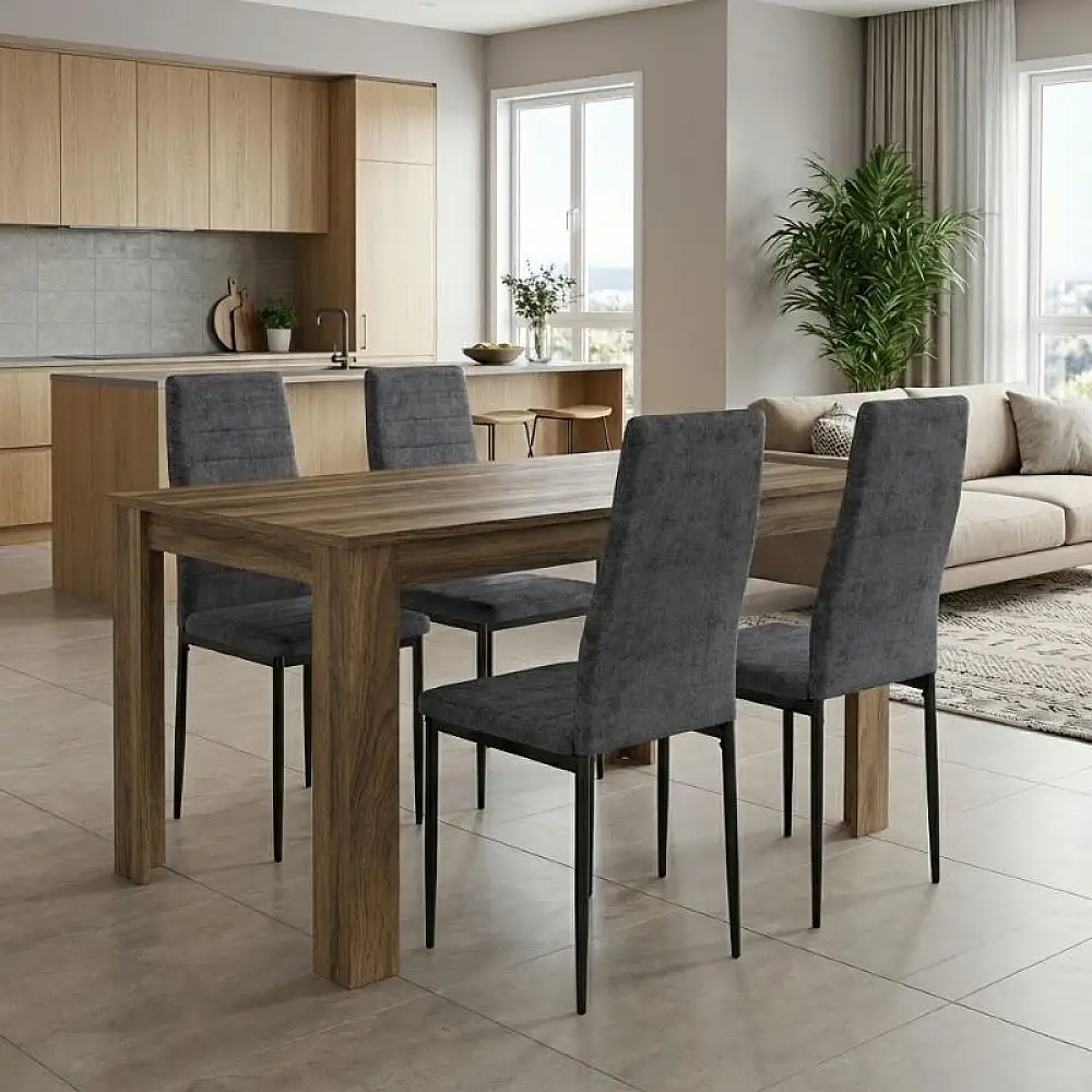 Σετ τραπεζαρία 5τμχ Darlen - Rosa Megapap χρώμα καρυδί - γκρι 125x72x74εκ. | GP100-0238,1