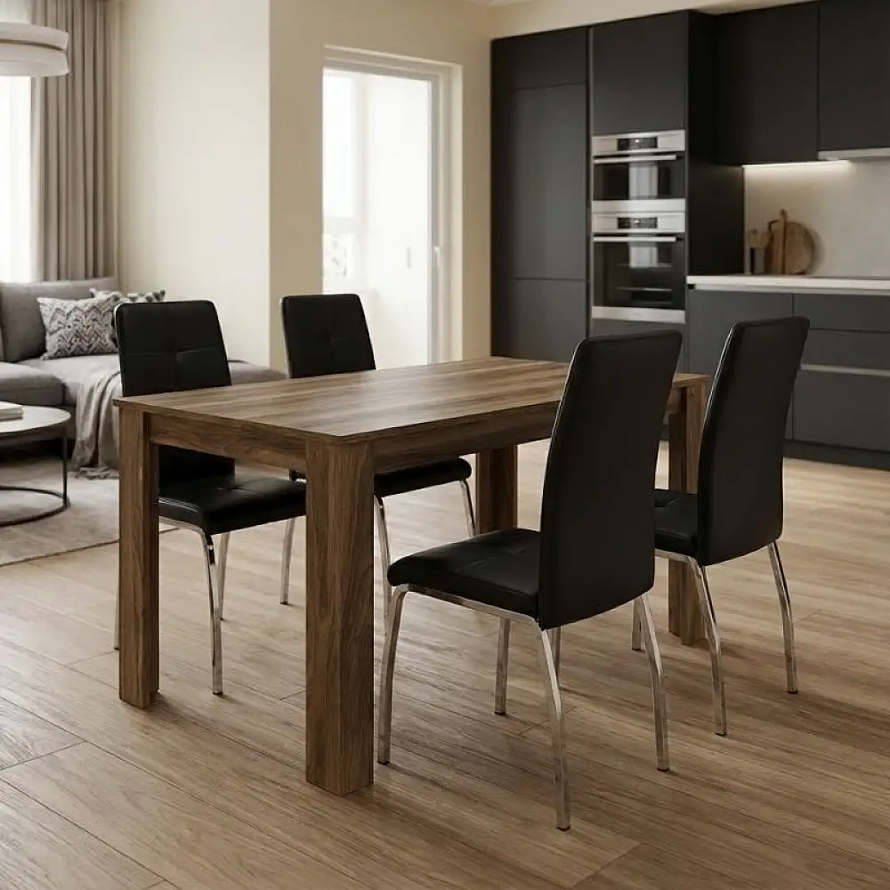 Σετ τραπεζαρία 5τμχ Darlen - Alma Megapap χρώμα καρυδί - μαύρο 125x72x74εκ. | GP100-0242,1