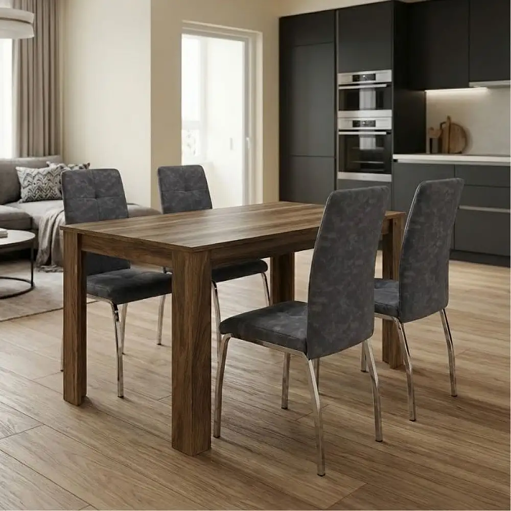 Σετ τραπεζαρία 5τμχ Darlen - Alma Megapap χρώμα καρυδί - γκρι 125x72x74εκ. | GP100-0242,2