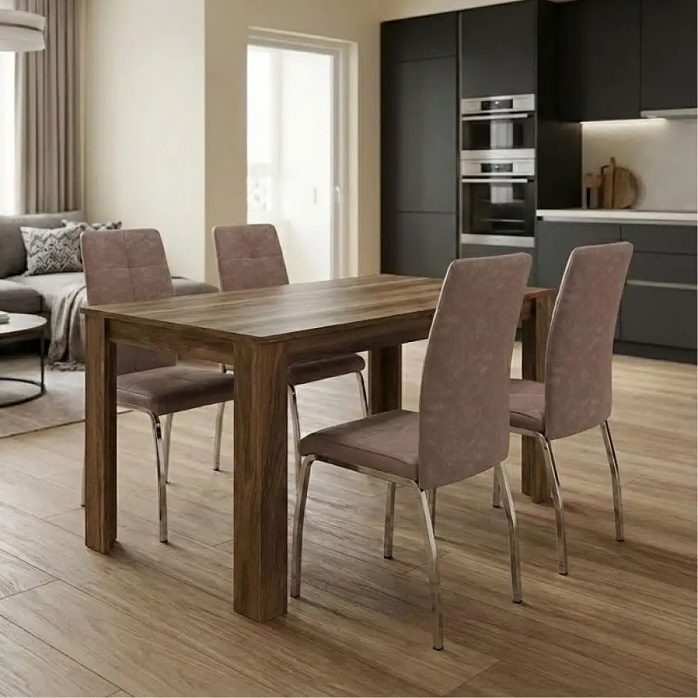 Σετ τραπεζαρία 5τμχ Darlen - Alma Megapap χρώμα καρυδί - μπεζ 125x72x74εκ. | GP100-0242,3