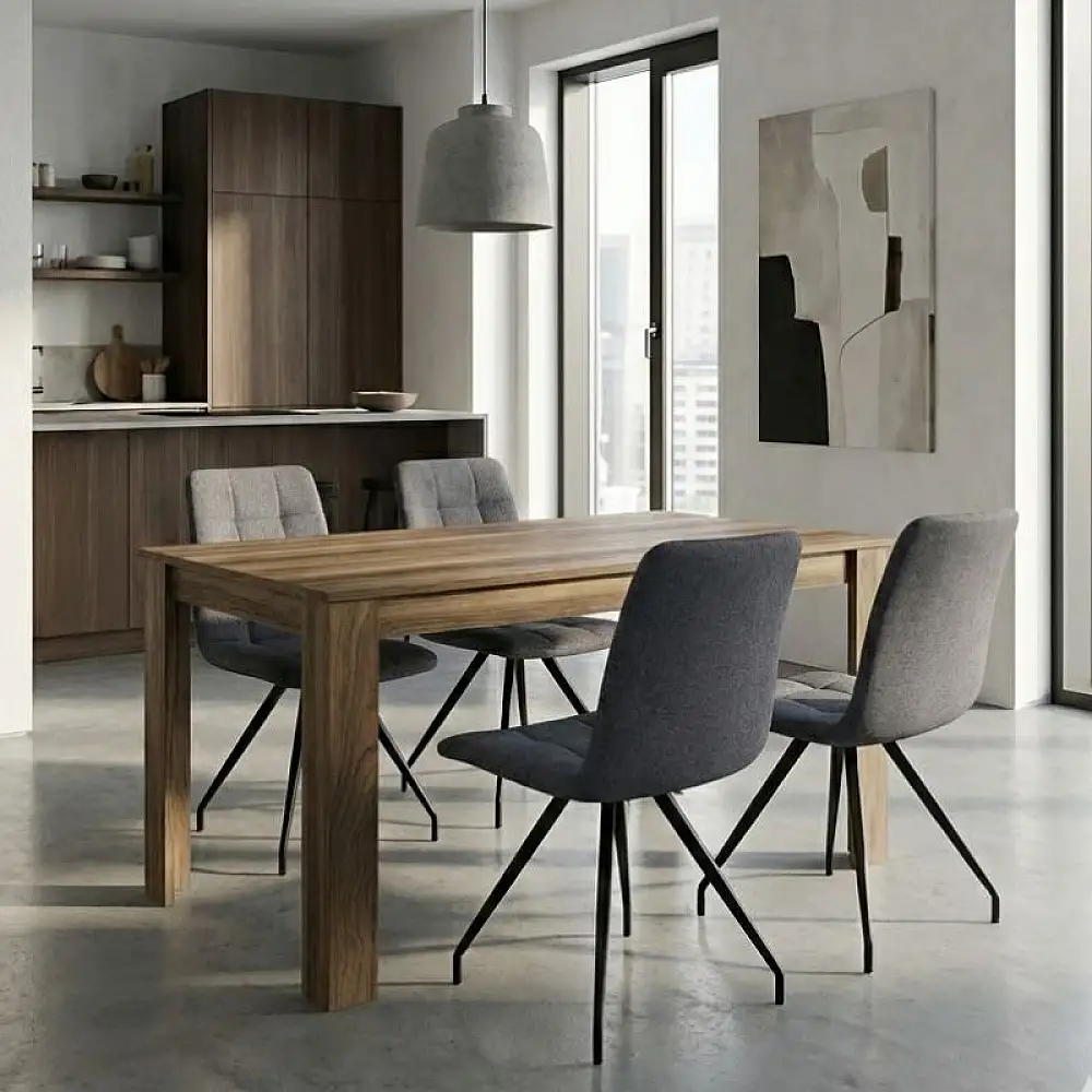 Σετ τραπεζαρία 5τμχ Darlen - Bianca Megapap χρώμα καρυδί - γκρι 125x72x74εκ. | GP100-0245,1