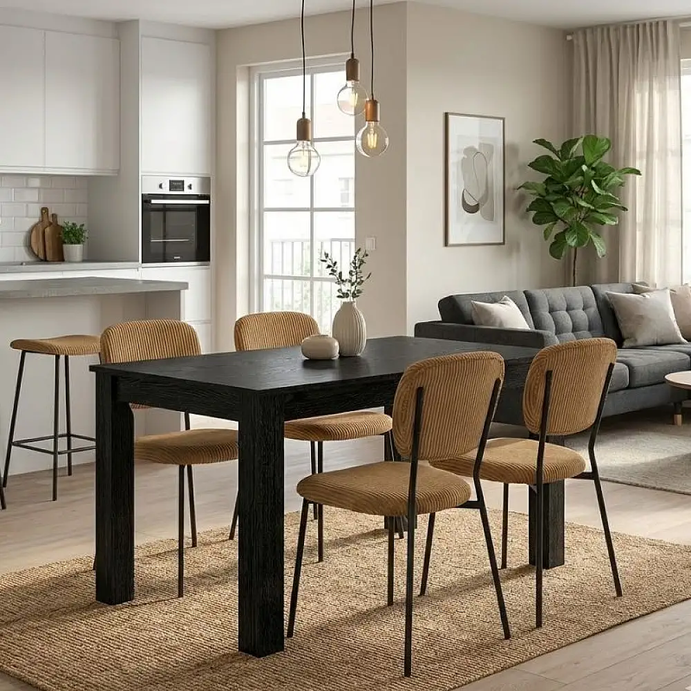 Σετ τραπεζαρία 5τμχ Darlen - Kevin Megapap χρώμα sencron black - μουσταρδί 125x72x74εκ. | GP100-0259,1