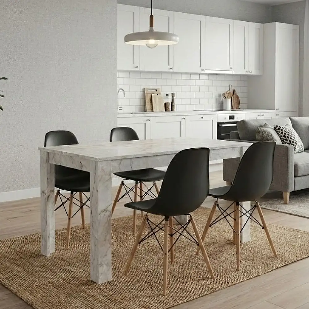 Σετ τραπεζαρία 5τμχ Darlen - Nova Megapap χρώμα λευκό εφέ μαρμάρου - μαύρο 125x72x74εκ. | GP100-0263,1