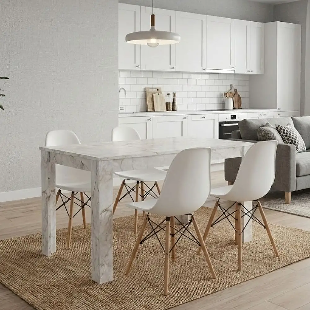 Σετ τραπεζαρία 5τμχ Darlen - Nova Megapap χρώμα λευκό εφέ μαρμάρου - λευκό 125x72x74εκ. | GP100-0263,2
