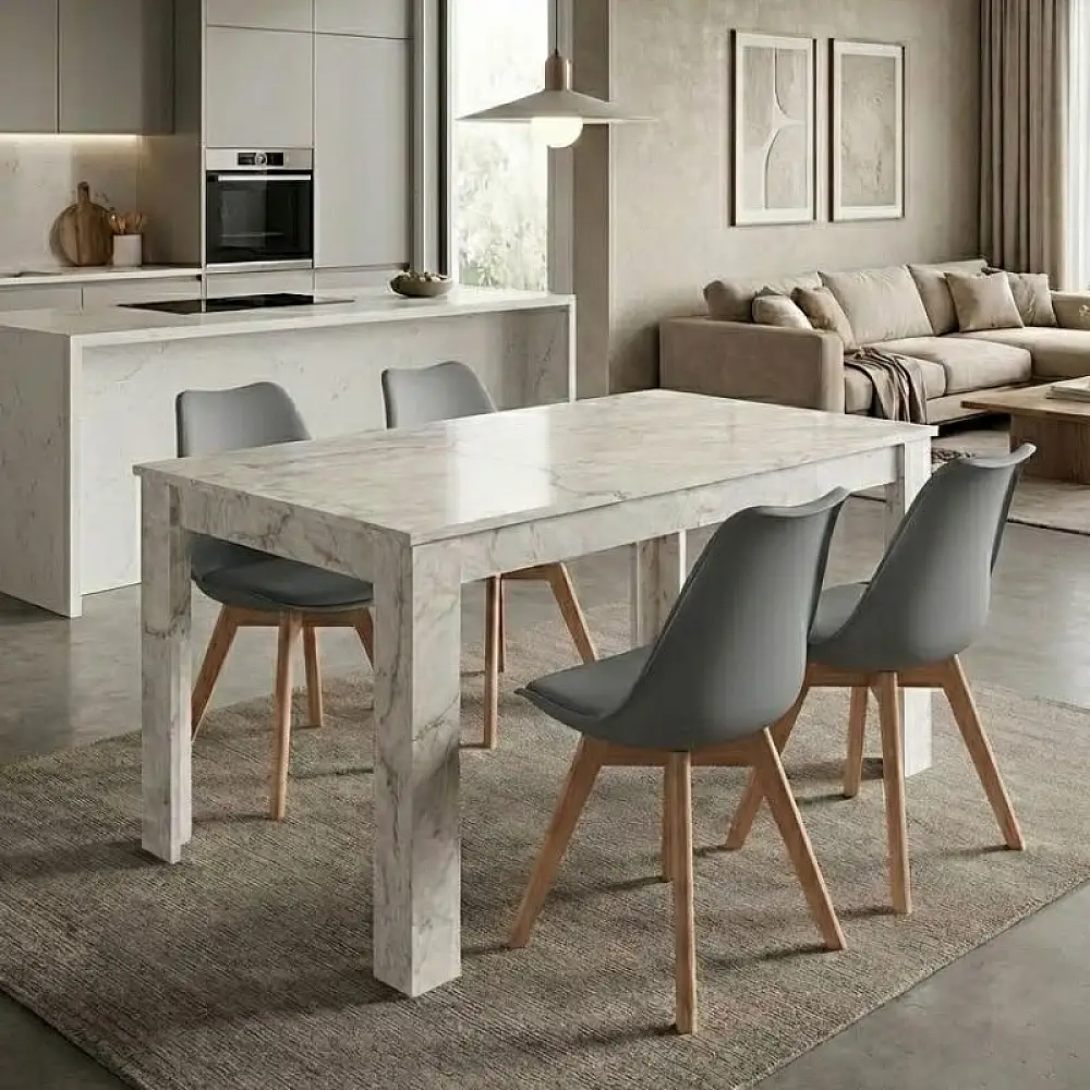 Σετ τραπεζαρία 5τμχ Darlen - Viva Megapap χρώμα λευκό εφέ μαρμάρου - γκρι 125x72x74εκ. | GP100-0265,4