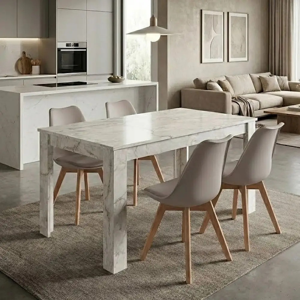 Σετ τραπεζαρία 5τμχ Darlen - Viva Megapap χρώμα λευκό εφέ μαρμάρου - cappuccino 125x72x74εκ. | GP100-0265,5