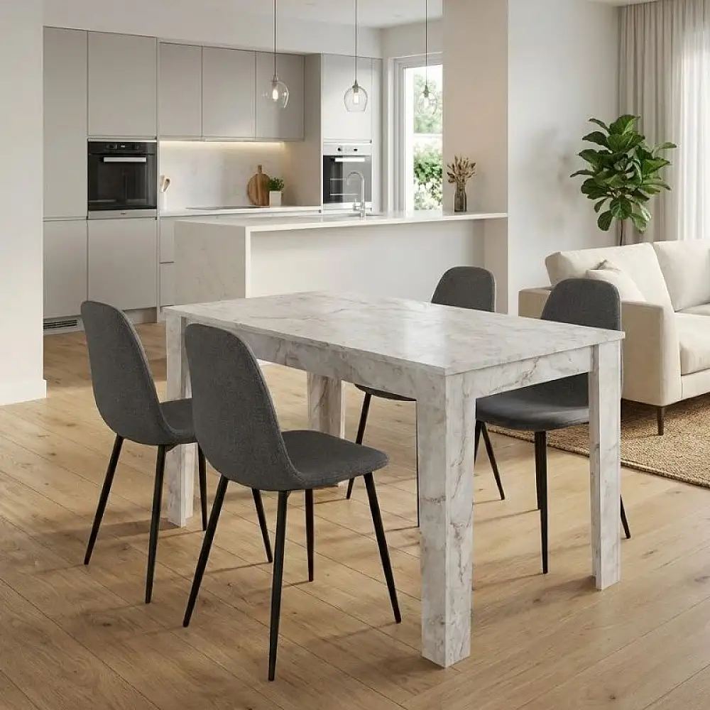 Σετ τραπεζαρία 5τμχ Darlen - Iris Megapap χρώμα λευκό εφέ μαρμάρου - γκρι 125x72x74εκ. | GP100-0266,1