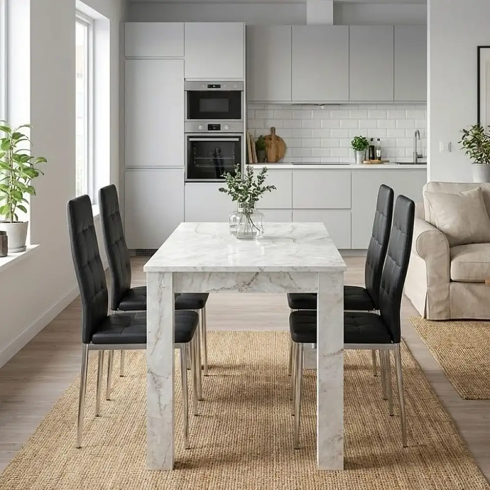 Σετ τραπεζαρία 5τμχ Darlen - Rosa Megapap χρώμα λευκό εφέ μαρμάρου - μαύρο/χρωμίου πόδι 125x72x74εκ. | GP100-0268,1