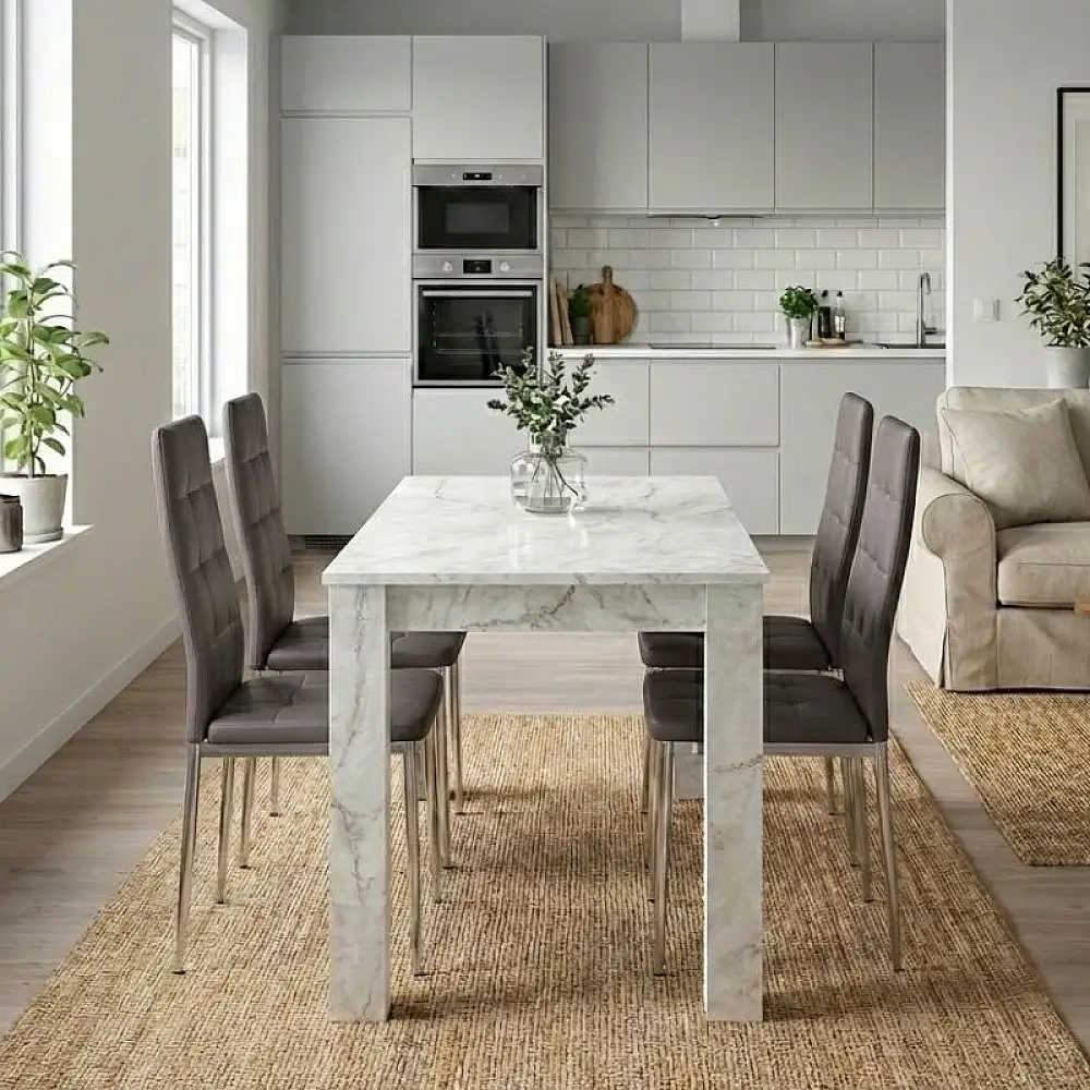 Σετ τραπεζαρία 5τμχ Darlen - Rosa Megapap χρώμα λευκό εφέ μαρμάρου - καφέ/χρωμίου πόδι 125x72x74εκ. | GP100-0268,3