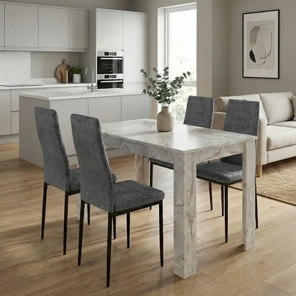 Σετ τραπεζαρία 5τμχ Darlen - Rosa Megapap χρώμα λευκό εφέ μαρμάρου - γκρι 125x72x74εκ. | GP100-0270,1