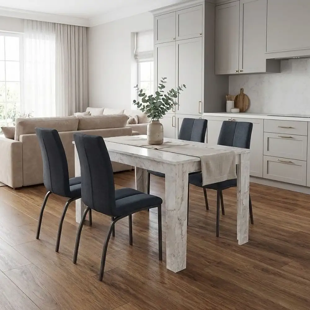 Σετ τραπεζαρία 5τμχ Darlen - Fina Megapap χρώμα λευκό εφέ μαρμάρου - ανθρακί 125x72x74εκ. | GP100-0272,1