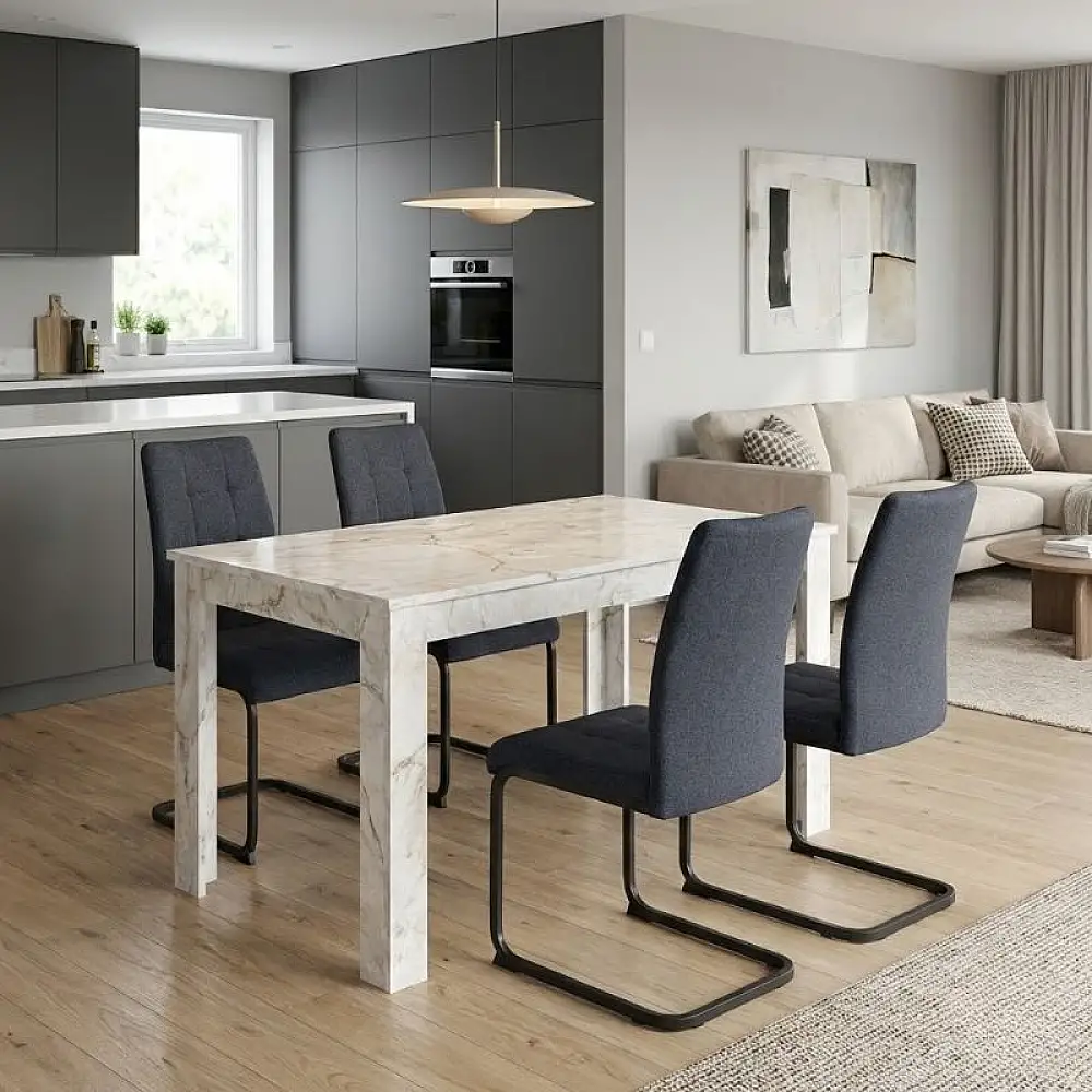 Σετ τραπεζαρία 5τμχ Darlen - Laura Megapap χρώμα λευκό εφέ μαρμάρου - ανθρακί 125x72x74εκ. | GP100-0273,1