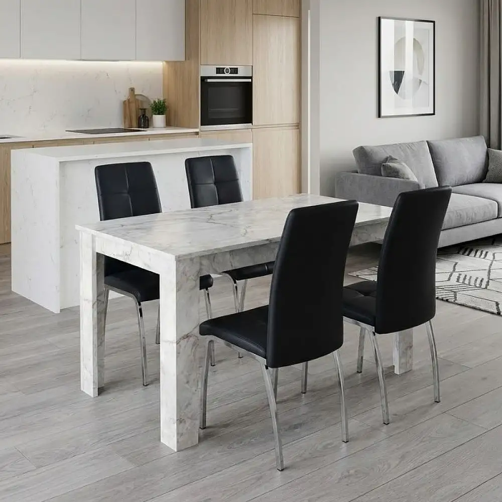 Σετ τραπεζαρία 5τμχ Darlen - Alma Megapap χρώμα λευκό εφέ μαρμάρου - μαύρο 125x72x74εκ. | GP100-0274,1