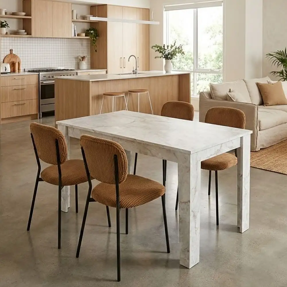 Σετ τραπεζαρία 5τμχ Darlen - Kevin Megapap χρώμα λευκό εφέ μαρμάρου - μουσταρδί 125x72x74εκ. | GP100-0275,1