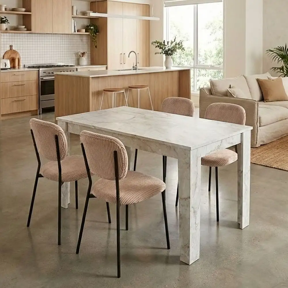 Σετ τραπεζαρία 5τμχ Darlen - Kevin Megapap χρώμα λευκό εφέ μαρμάρου - μόκα 125x72x74εκ. | GP100-0275,3