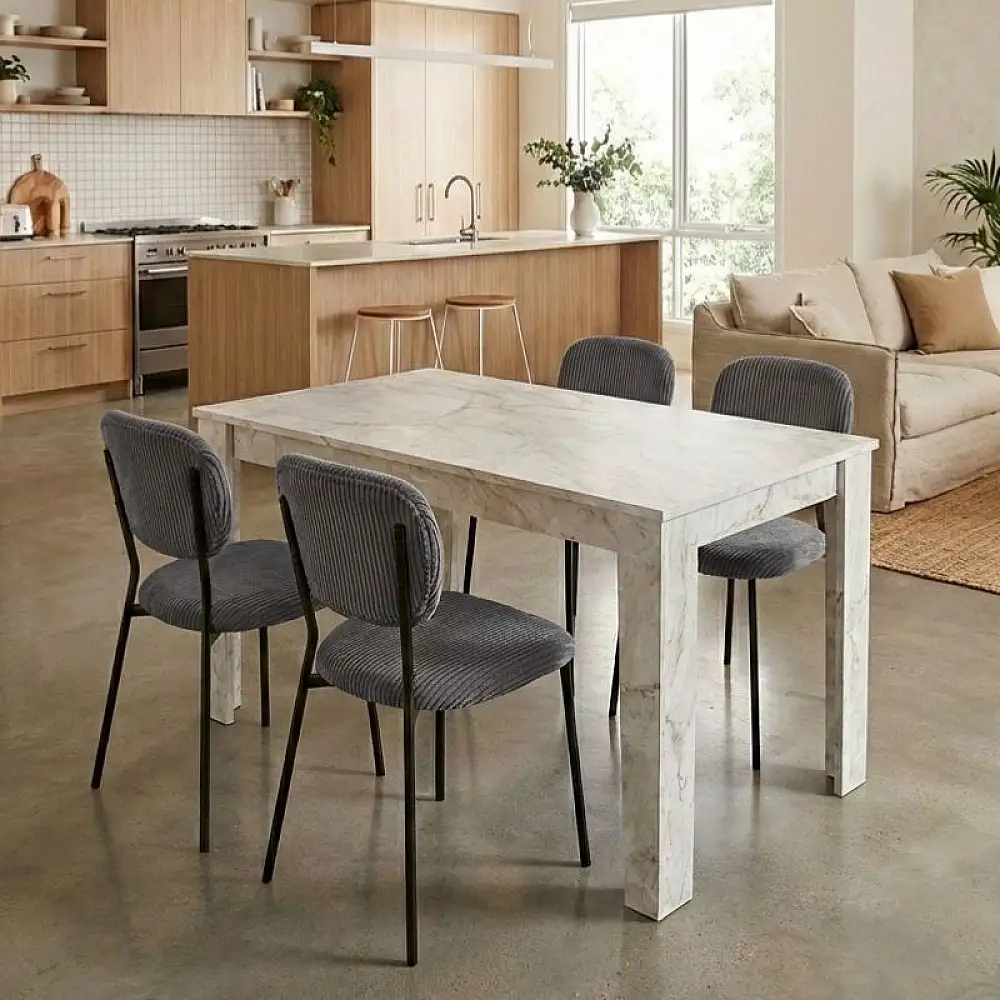 Σετ τραπεζαρία 5τμχ Darlen - Kevin Megapap χρώμα λευκό εφέ μαρμάρου - γκρι 125x72x74εκ. | GP100-0275,4