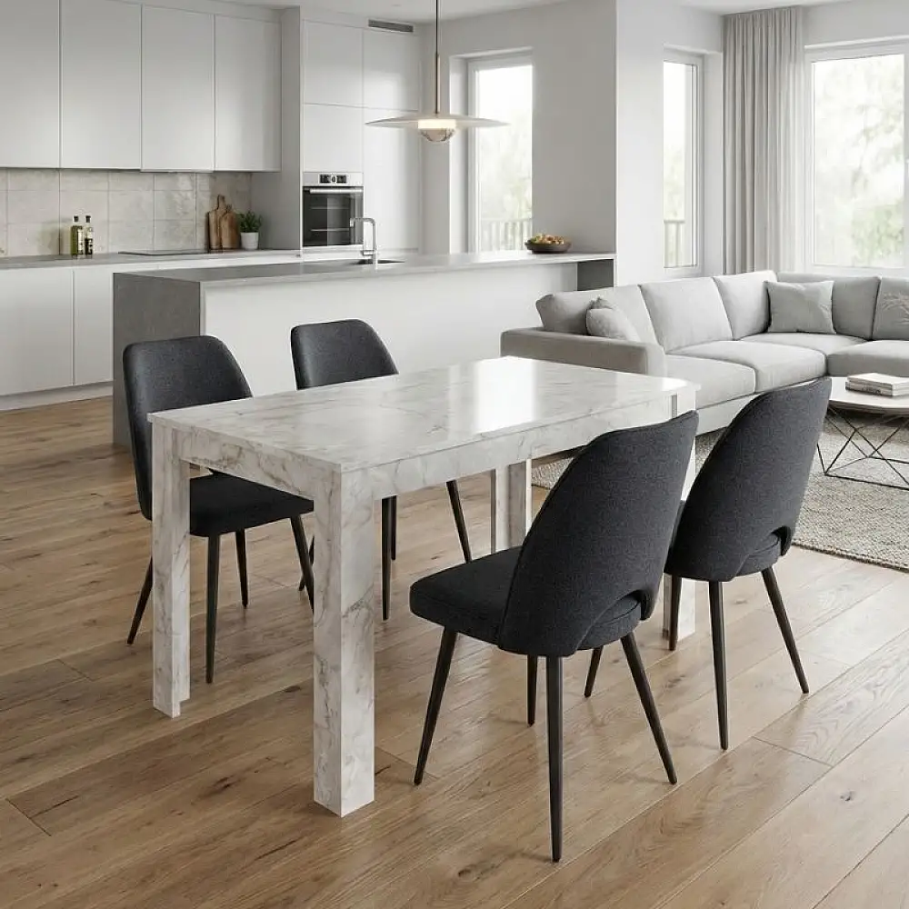 Σετ τραπεζαρία 5τμχ Darlen - Christy Megapap χρώμα λευκό εφέ μαρμάρου - ανθρακί 125x72x74εκ. | GP100-0276,1