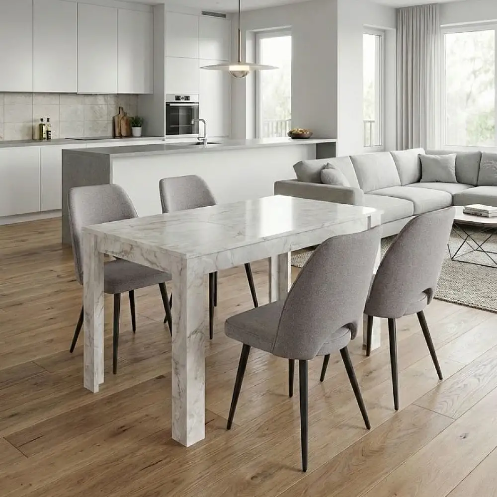 Σετ τραπεζαρία 5τμχ Darlen - Christy Megapap χρώμα λευκό εφέ μαρμάρου - ανοιχτό μπεζ 125x72x74εκ. | GP100-0276,2