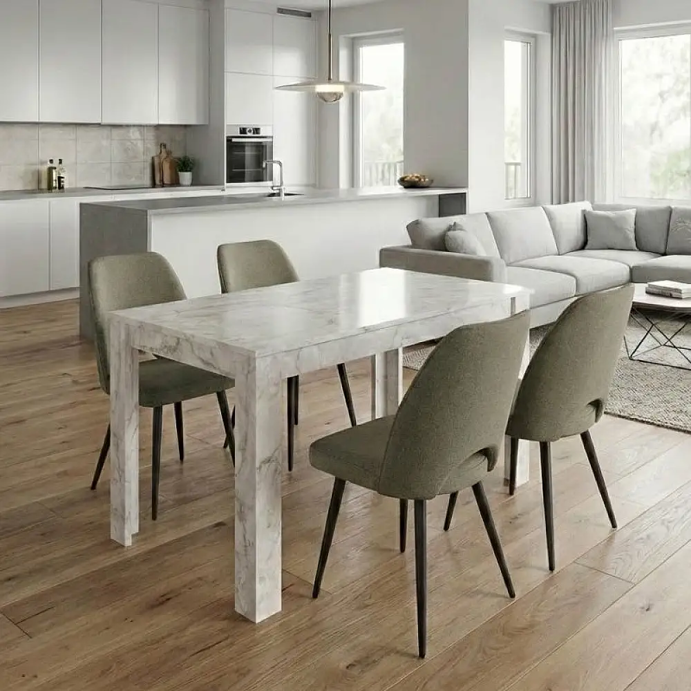 Σετ τραπεζαρία 5τμχ Darlen - Christy Megapap χρώμα λευκό εφέ μαρμάρου - λαδί 125x72x74εκ. | GP100-0276,4