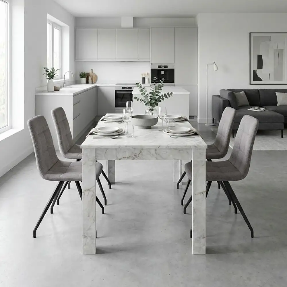 Σετ τραπεζαρία 5τμχ Darlen - Bianca Megapap χρώμα λευκό εφέ μαρμάρου - ανοιχτό μπεζ 125x72x74εκ. | GP100-0277,2