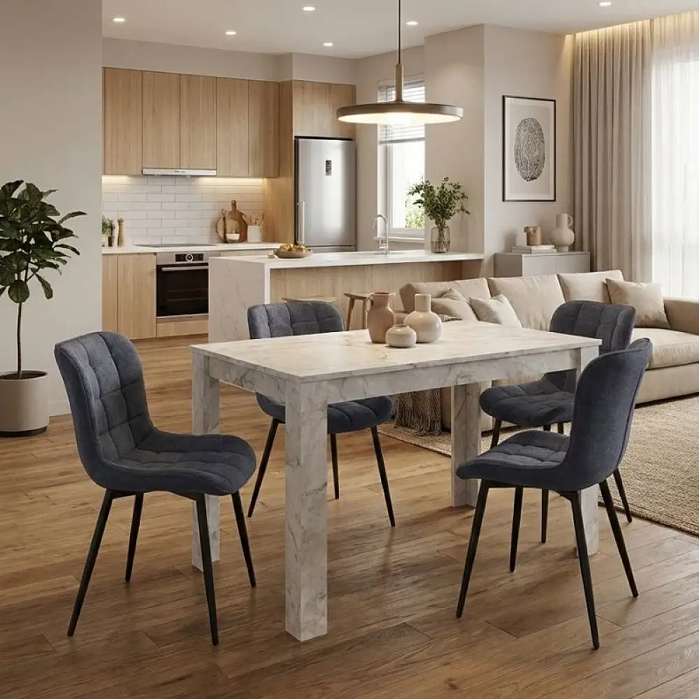 Σετ τραπεζαρία 5τμχ Darlen - Chiara Megapap χρώμα λευκό εφέ μαρμάρου - ανθρακί 125x72x74εκ. | GP100-0278,1