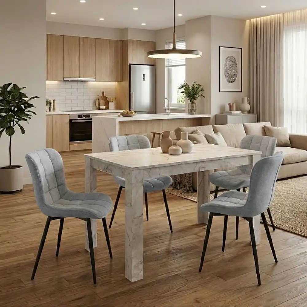 Σετ τραπεζαρία 5τμχ Darlen - Chiara Megapap χρώμα λευκό εφέ μαρμάρου - γκρι 125x72x74εκ. | GP100-0278,2