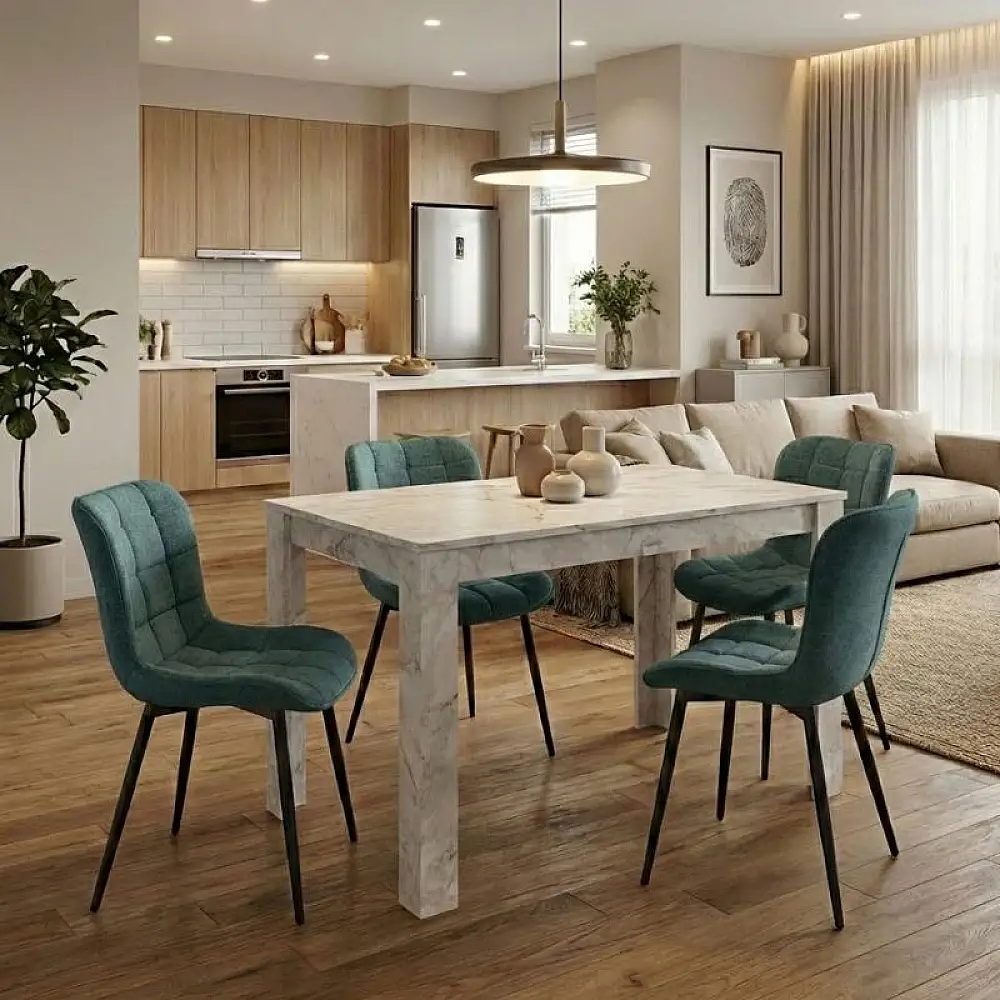 Σετ τραπεζαρία 5τμχ Darlen - Chiara Megapap χρώμα λευκό εφέ μαρμάρου - πράσινο 125x72x74εκ. | GP100-0278,3