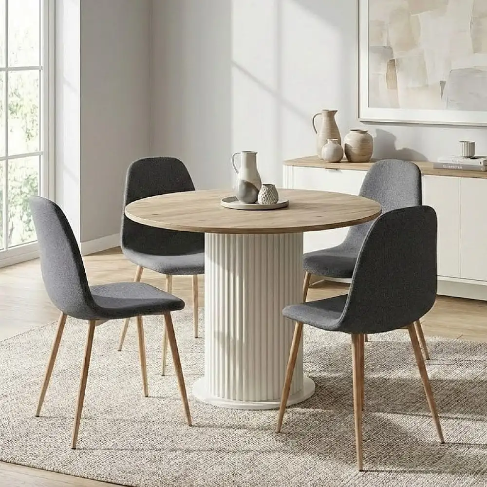 Σετ τραπεζαρία 5τμχ Bohema - Iris Megapap χρώμα ivory/sepet oak - γκρι Ø90x77,7εκ. | GP100-0286,1