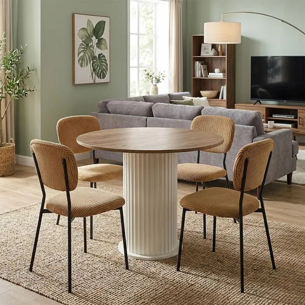 Σετ τραπεζαρία 5τμχ Bohema - Kevin Megapap χρώμα ivory/sepet oak - μουσταρδί Ø90x77,7εκ. | GP100-0289,1