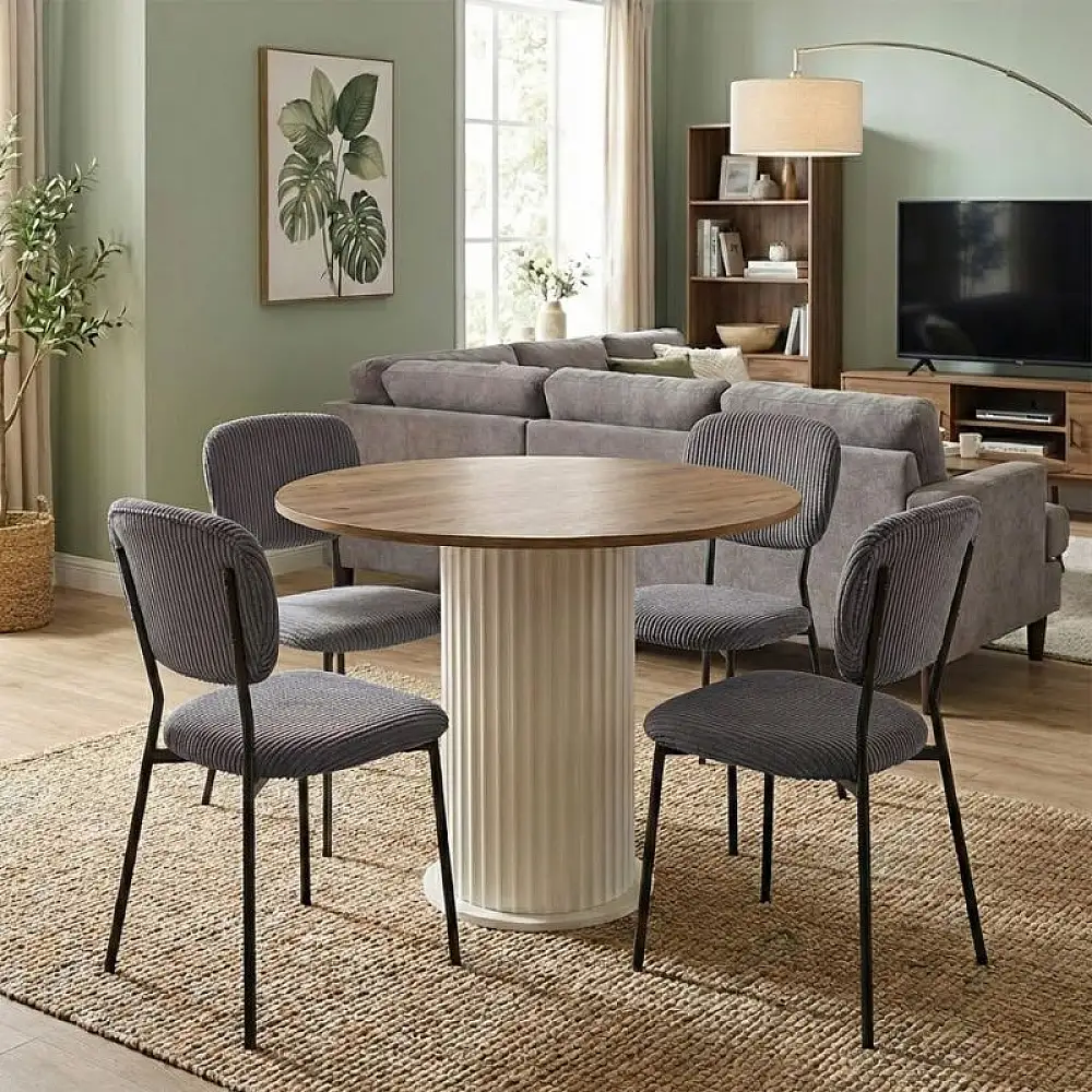 Σετ τραπεζαρία 5τμχ Bohema - Kevin Megapap χρώμα ivory/sepet oak - γκρι Ø90x77,7εκ. | GP100-0289,4