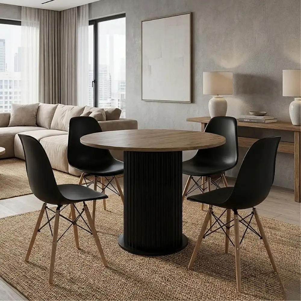 Σετ τραπεζαρία 5τμχ Bohema - Nova Megapap χρώμα μαύρο/sepet oak - μαύρο Ø90x77,7εκ. | GP100-0290,1