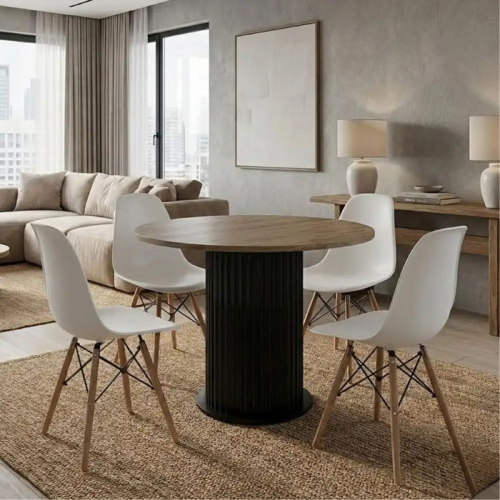 Σετ τραπεζαρία 5τμχ Bohema - Nova Megapap χρώμα μαύρο/sepet oak - λευκό Ø90x77,7εκ. | GP100-0290,2