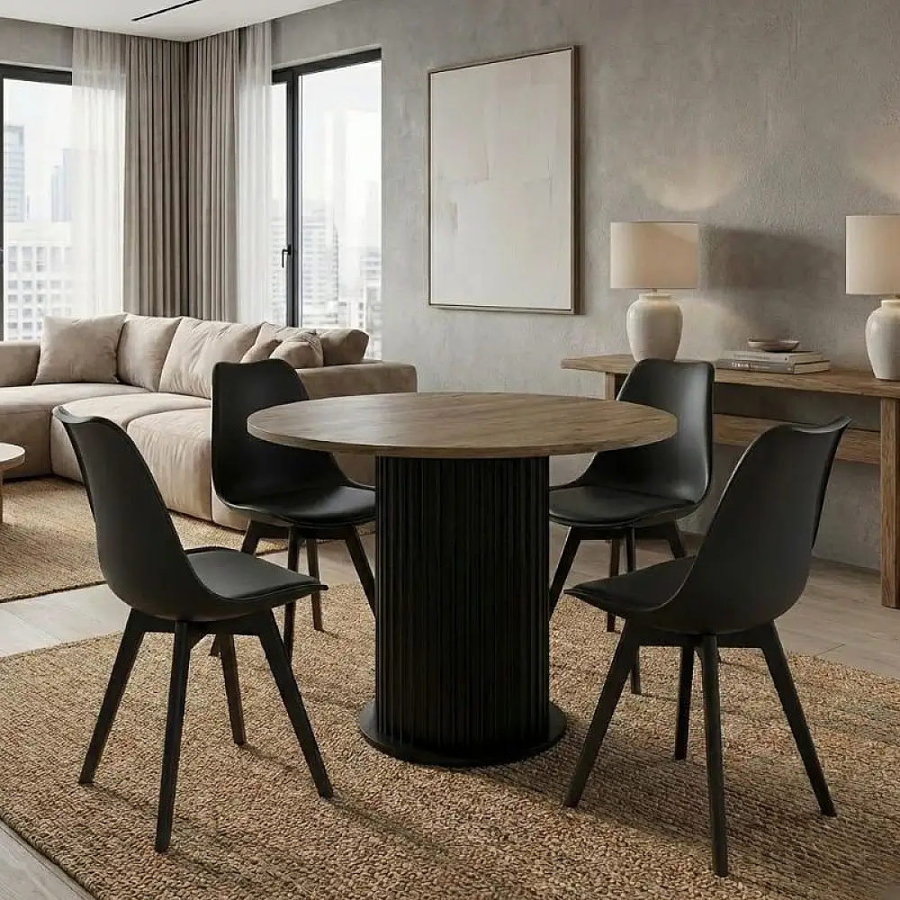 Σετ τραπεζαρία 5τμχ Bohema - Viva Megapap χρώμα μαύρο/sepet oak - μαύρο Ø90x77,7εκ. | GP100-0291,1