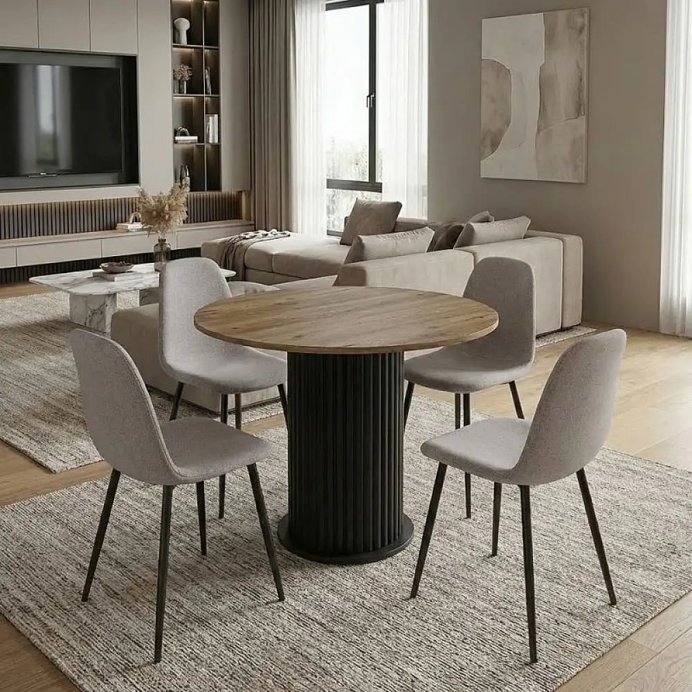 Σετ τραπεζαρία 5τμχ Bohema - Iris Megapap χρώμα μαύρο/sepet oak - ανοιχτό μπεζ Ø90x77,7εκ. | GP100-0293,2