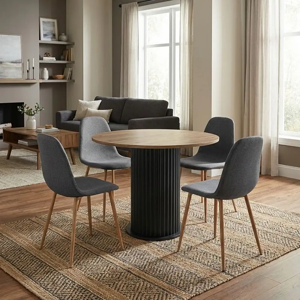 Σετ τραπεζαρία 5τμχ Bohema - Iris Megapap χρώμα μαύρο/sepet oak - γκρι/φυσικό πόδι Ø90x77,7εκ. | GP100-0294,1