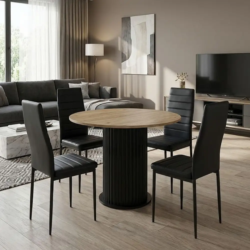 Σετ τραπεζαρία 5τμχ Bohema - Rosa Megapap χρώμα μαύρο/sepet oak - μαύρο Ø90x77,7εκ. | GP100-0295,1