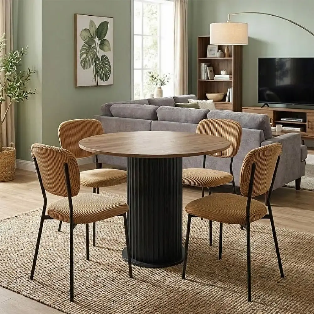 Σετ τραπεζαρία 5τμχ Bohema - Kevin Megapap χρώμα μαύρο/sepet oak - μουσταρδί Ø90x77,7εκ. | GP100-0297,1