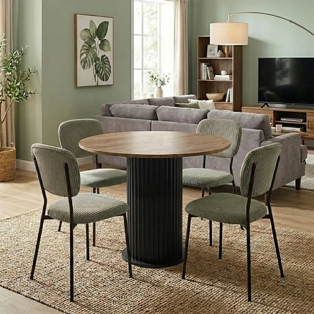 Σετ τραπεζαρία 5τμχ Bohema - Kevin Megapap χρώμα μαύρο/sepet oak - λαδί Ø90x77,7εκ. | GP100-0297,2