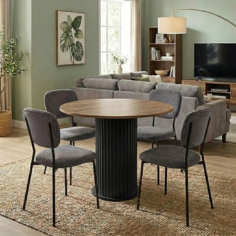 Σετ τραπεζαρία 5τμχ Bohema - Kevin Megapap χρώμα μαύρο/sepet oak - γκρι Ø90x77,7εκ. | GP100-0297,4