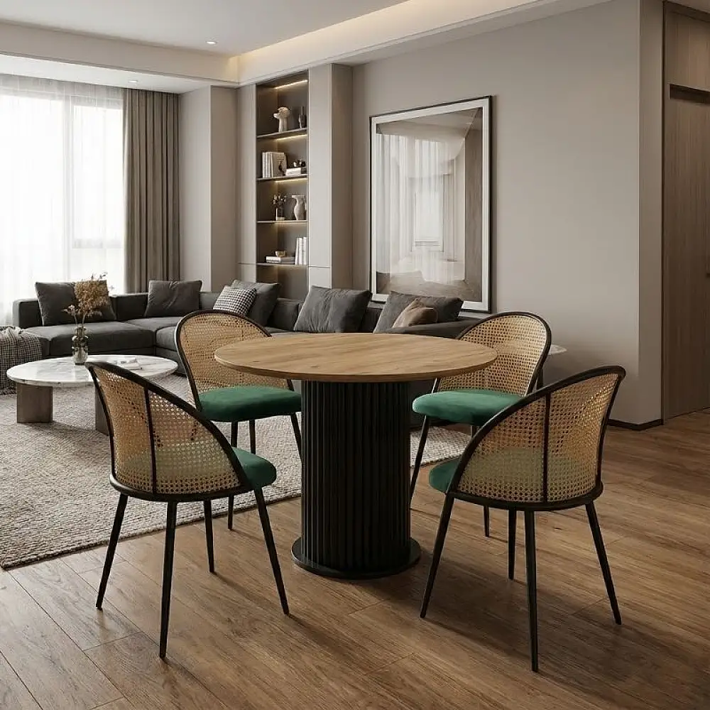 Σετ τραπεζαρία 5τμχ Bohema - Jacob Megapap χρώμα μαύρο/sepet oak - κυπαρισσί Ø90x77,7εκ. | GP100-0298,1