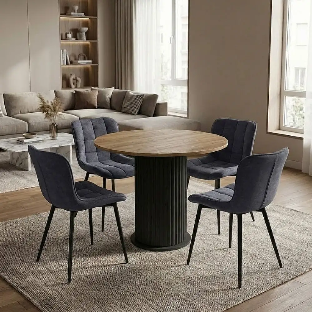 Σετ τραπεζαρία 5τμχ Bohema - Chiara Megapap χρώμα μαύρο/sepet oak - ανθρακί Ø90x77,7εκ. | GP100-0299,1