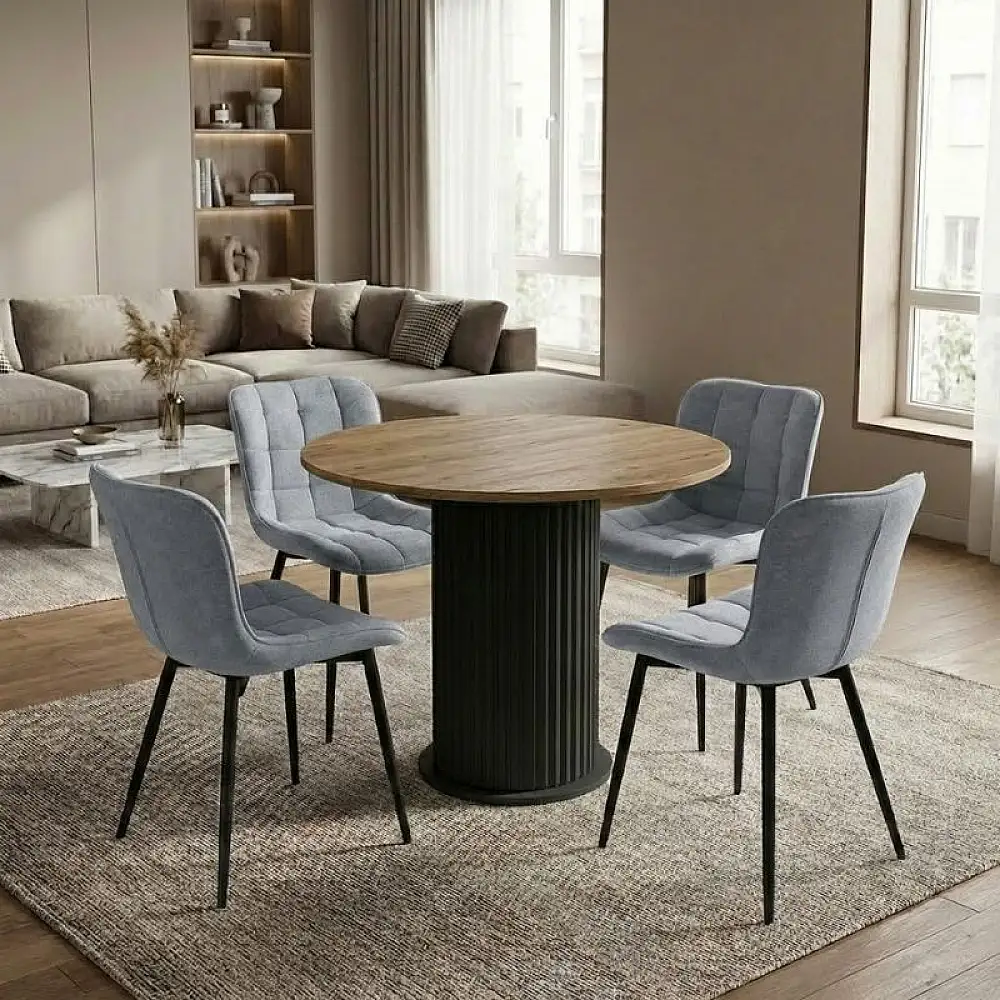 Σετ τραπεζαρία 5τμχ Bohema - Chiara Megapap χρώμα μαύρο/sepet oak - γκρι Ø90x77,7εκ. | GP100-0299,2