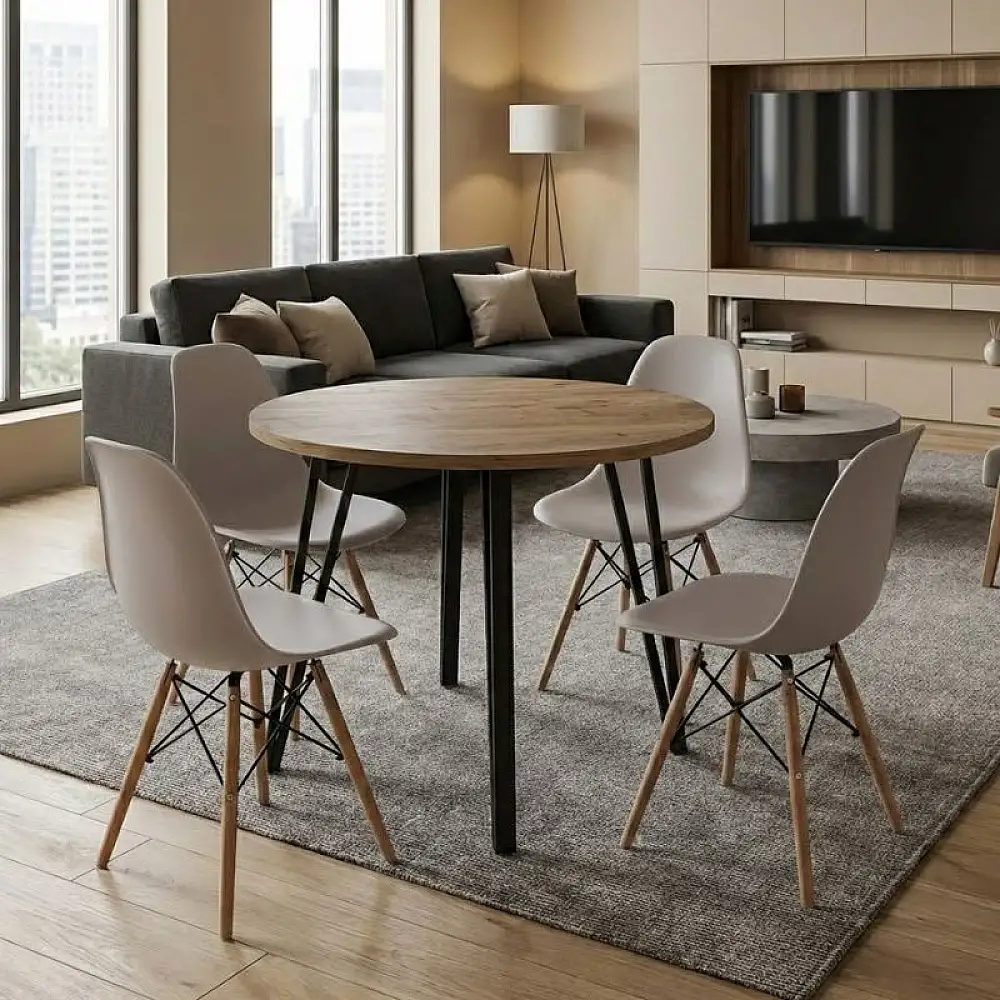 Σετ τραπεζαρία 5τμχ Xana - Nova Megapap χρώμα sepet oak - cappuccino Ø90x77,7εκ. | GP100-0300,4