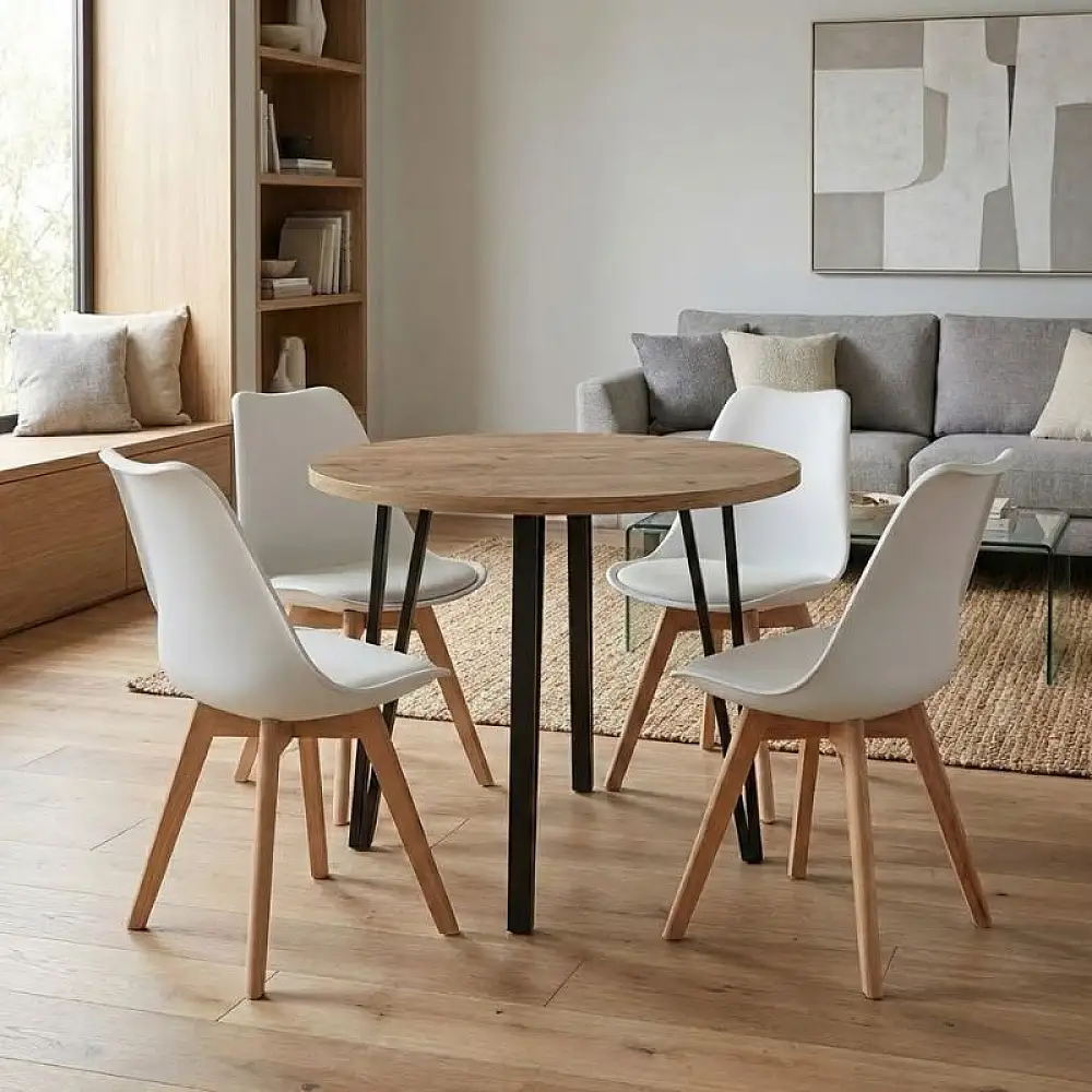 Σετ τραπεζαρία 5τμχ Xana - Viva Megapap χρώμα sepet oak - λευκό Ø90x77,7εκ. | GP100-0302,3