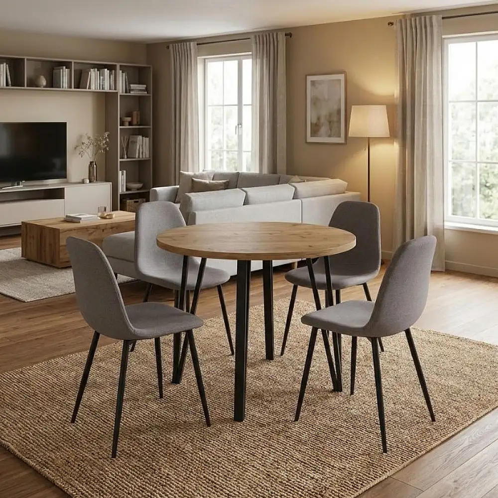 Σετ τραπεζαρία 5τμχ Xana - Iris Megapap χρώμα sepet oak - ανοιχτό μπεζ Ø90x77,7εκ. | GP100-0303,2