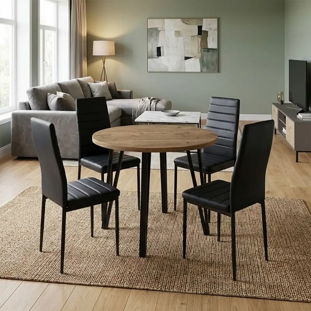 Σετ τραπεζαρία 5τμχ Xana - Rosa Megapap χρώμα sepet oak - μαύρο Ø90x77,5εκ. | GP100-0305,1